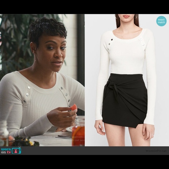 Express White Ribbed Button Shoulder Sweater - Picture 6 of 6